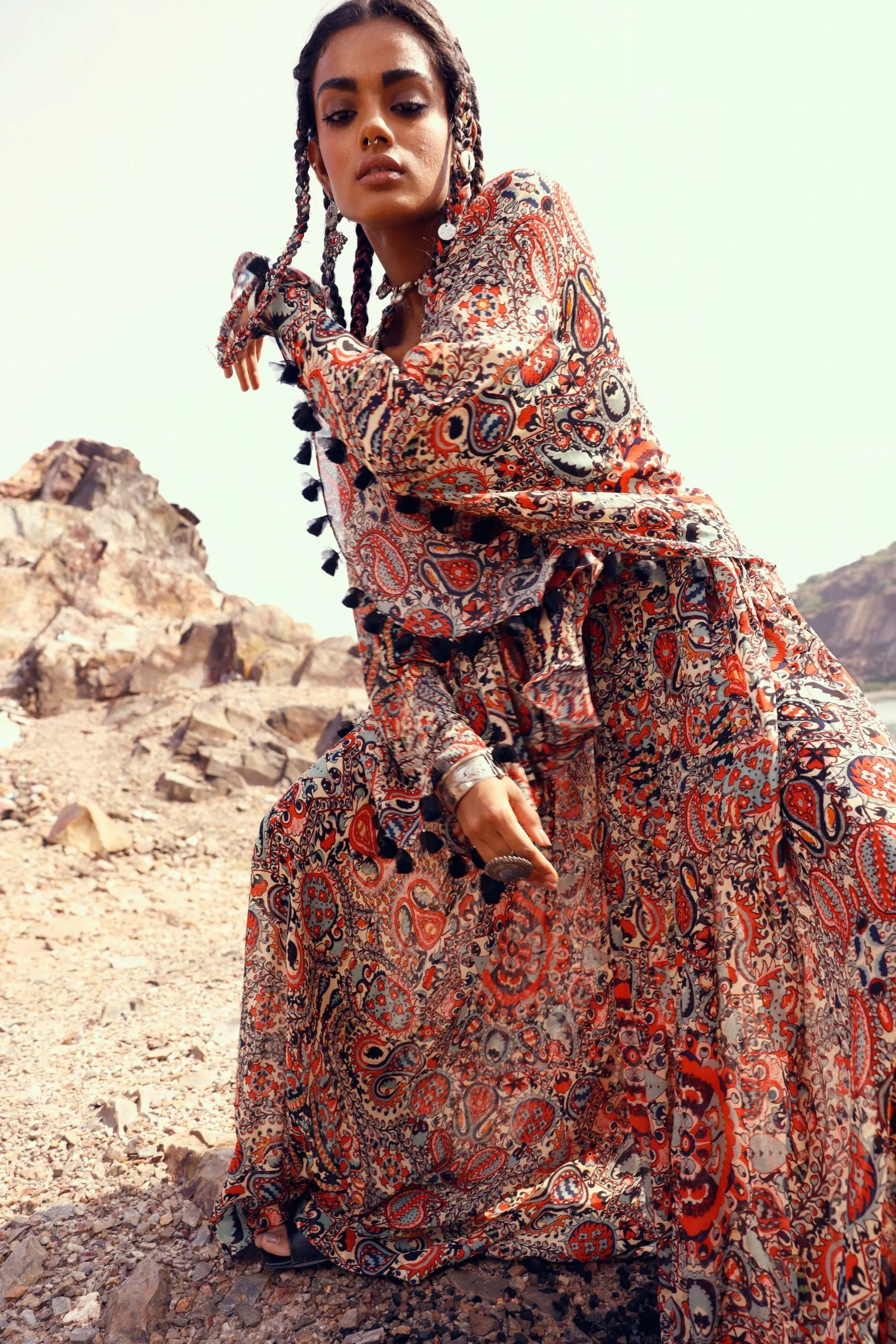 Armenian Garden Asymmetric Top & Flared Pants Set