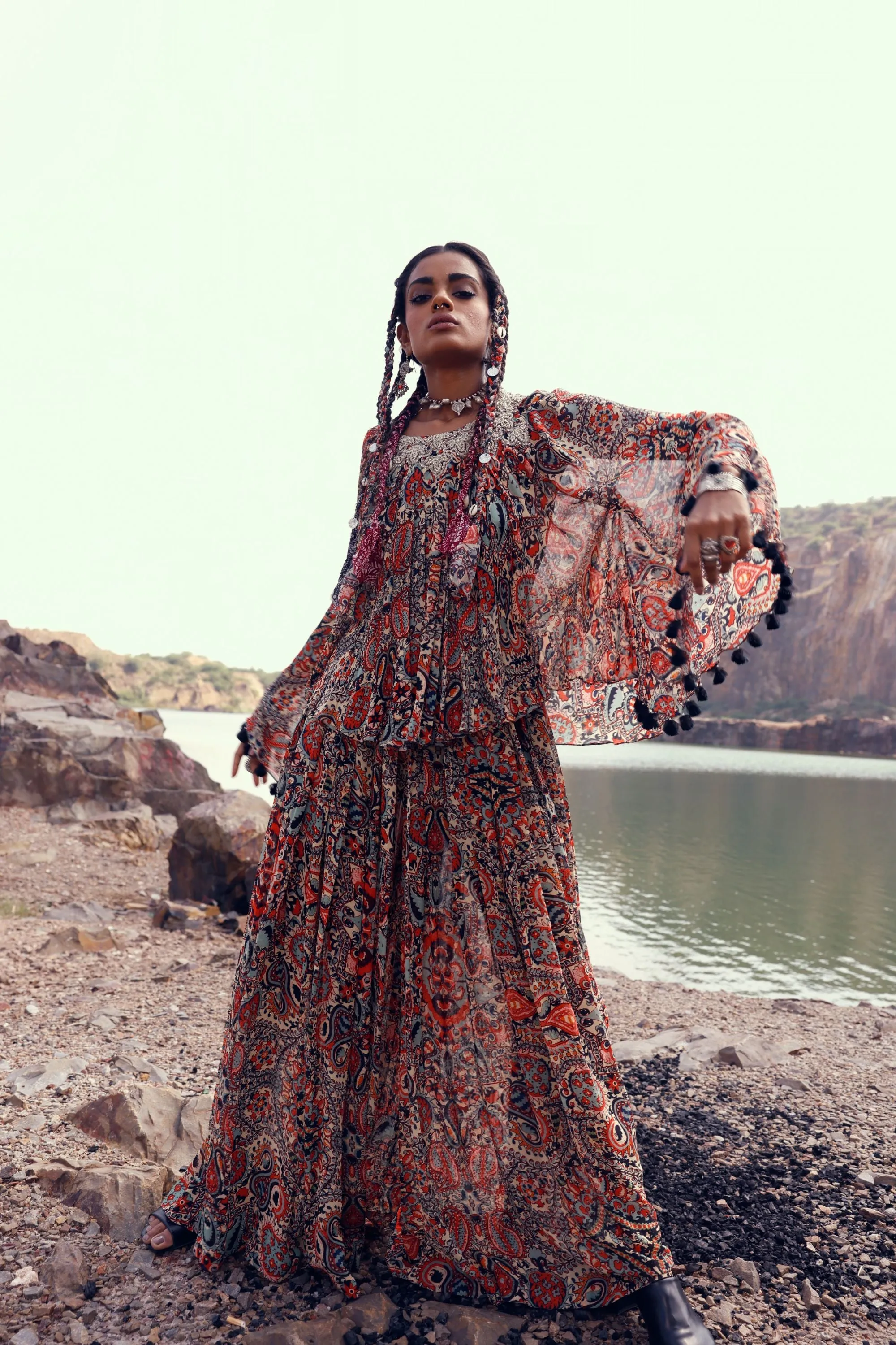 Armenian Garden Asymmetric Top & Flared Pants Set