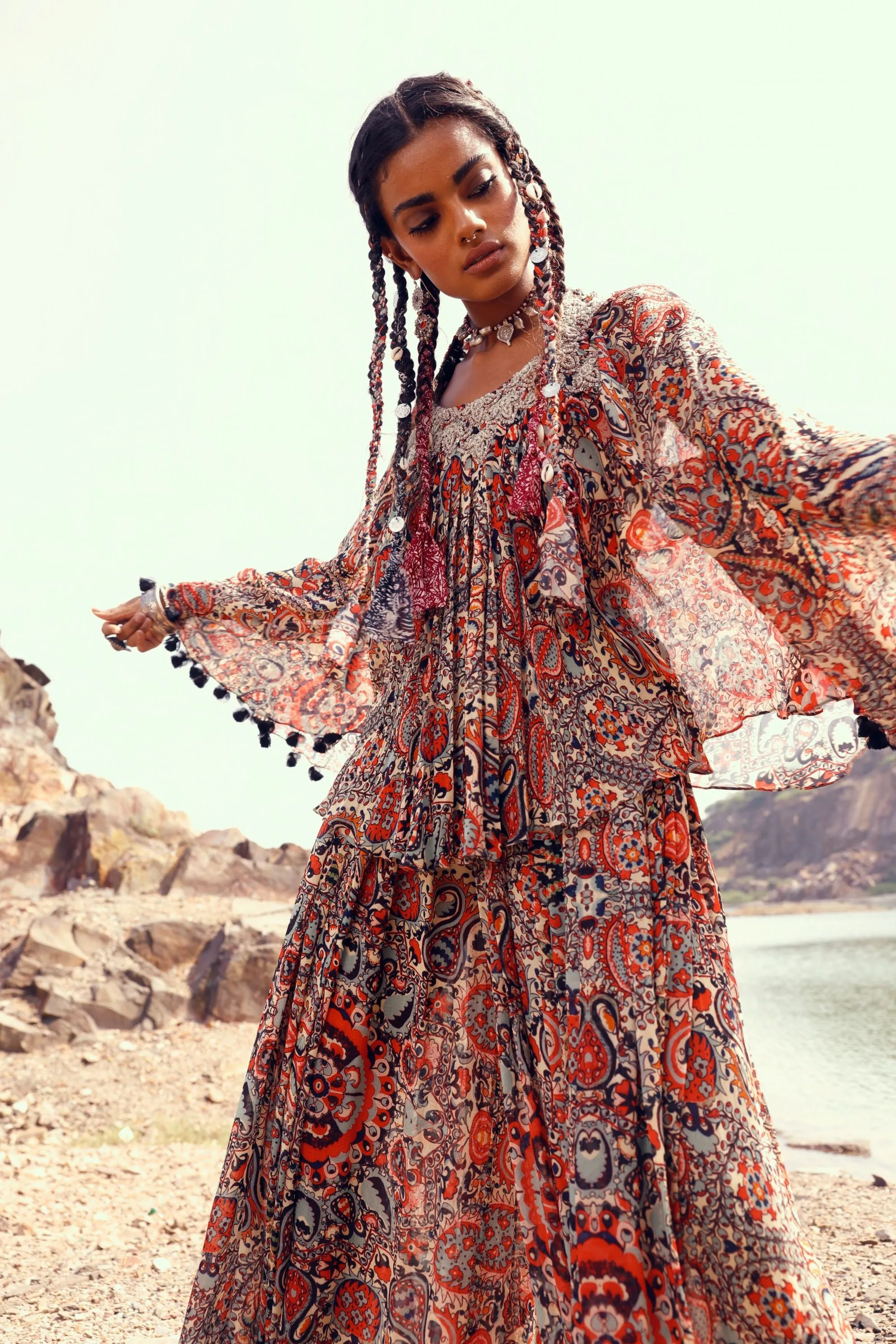 Armenian Garden Asymmetric Top & Flared Pants Set