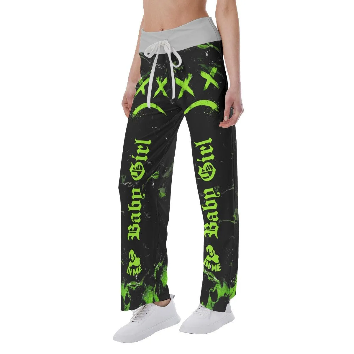 Baby Girl Green Face Smile High-waisted Straight-leg Trousers