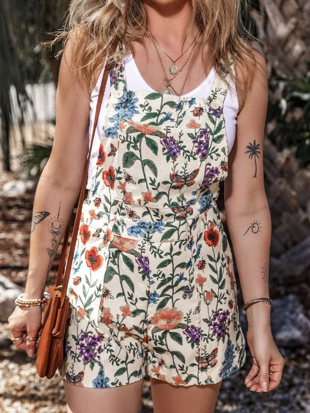 Beige Blossom Bib Backless Playsuit
