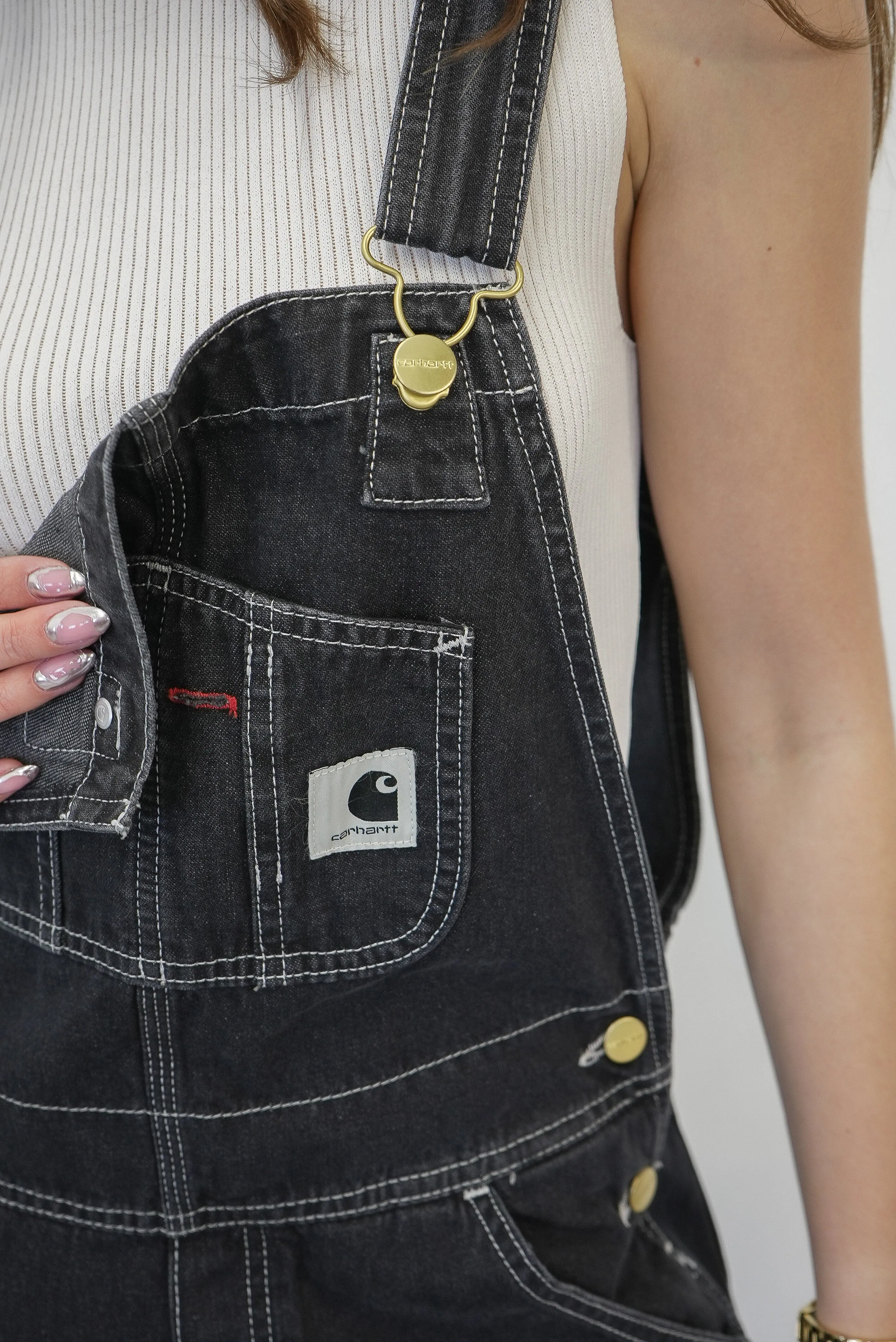 BIB OVERALL STRAIGHT IN BLACK STONE WASHED