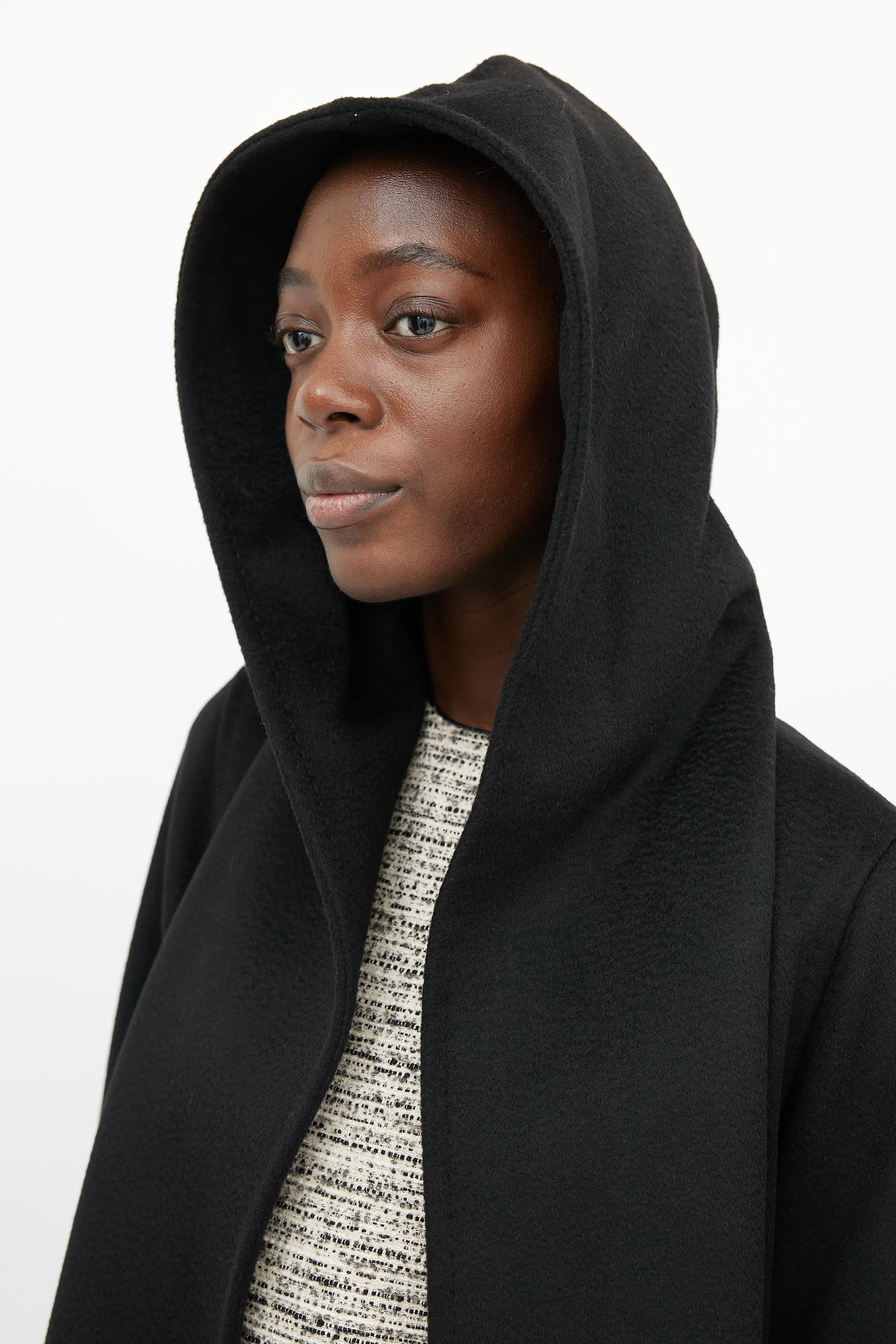 Black Hooded Cashmere Coat