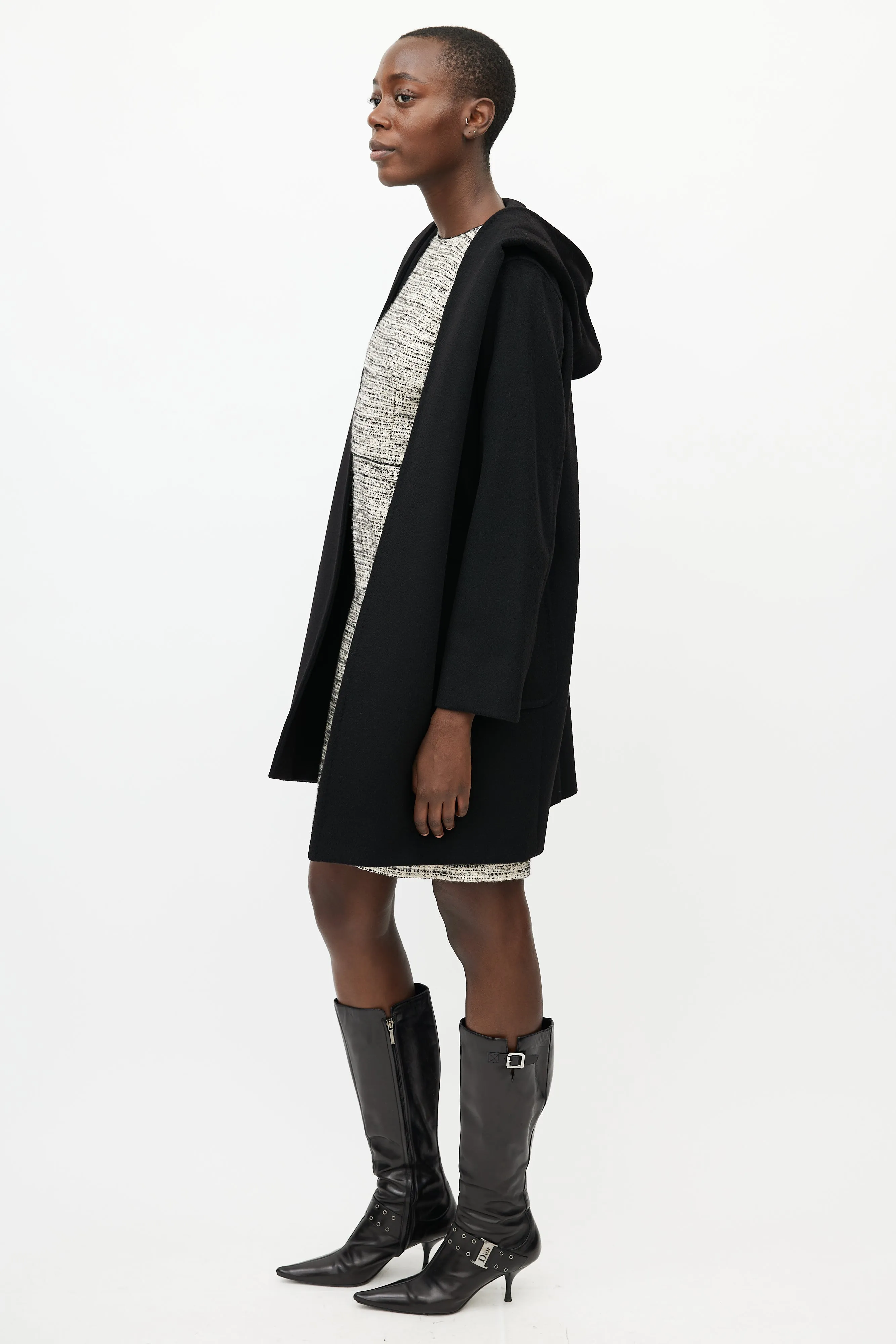 Black Hooded Cashmere Coat
