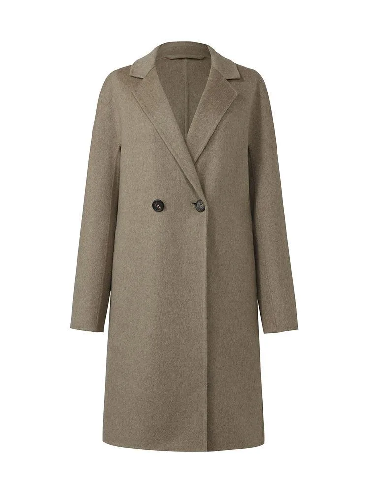 Brown Pure Cashmere Lapel Women Coat