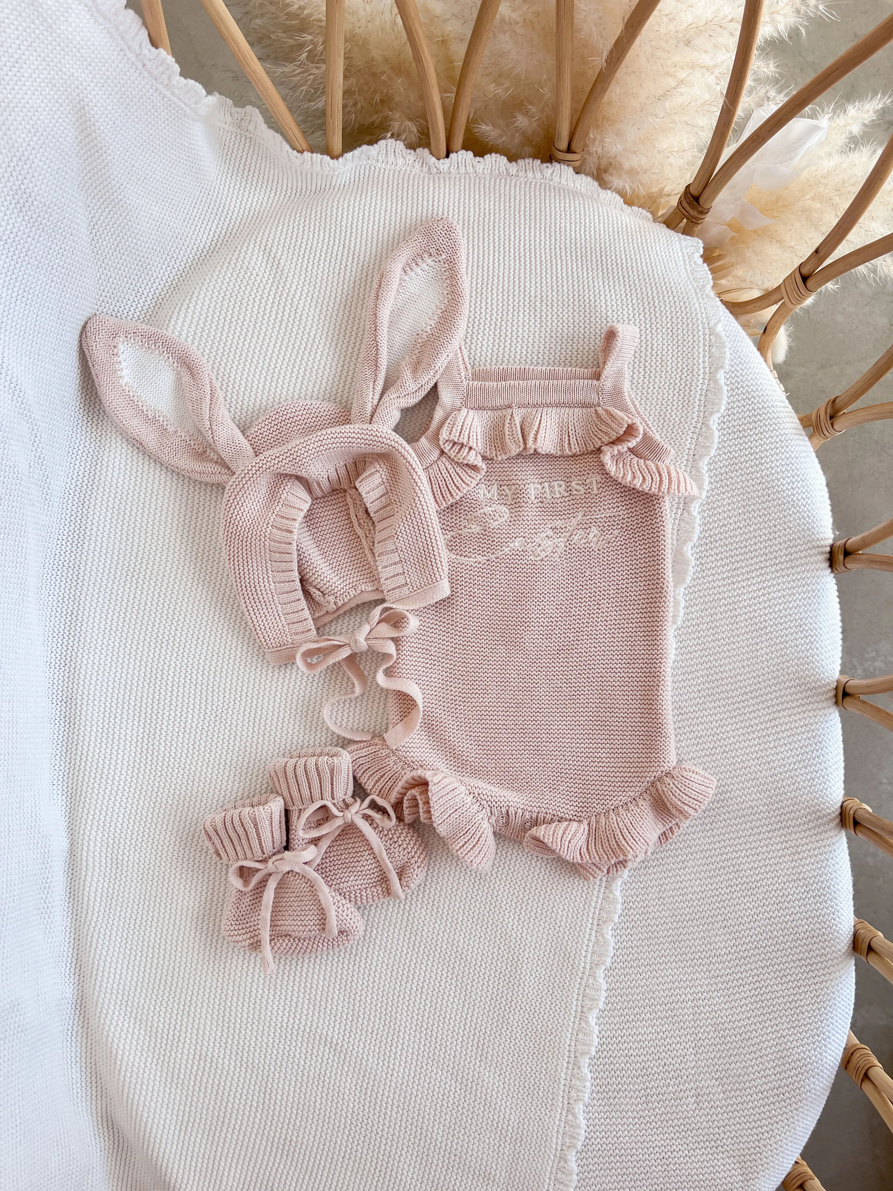Bunny Ear Knit Bonnet - Pink Lemonade