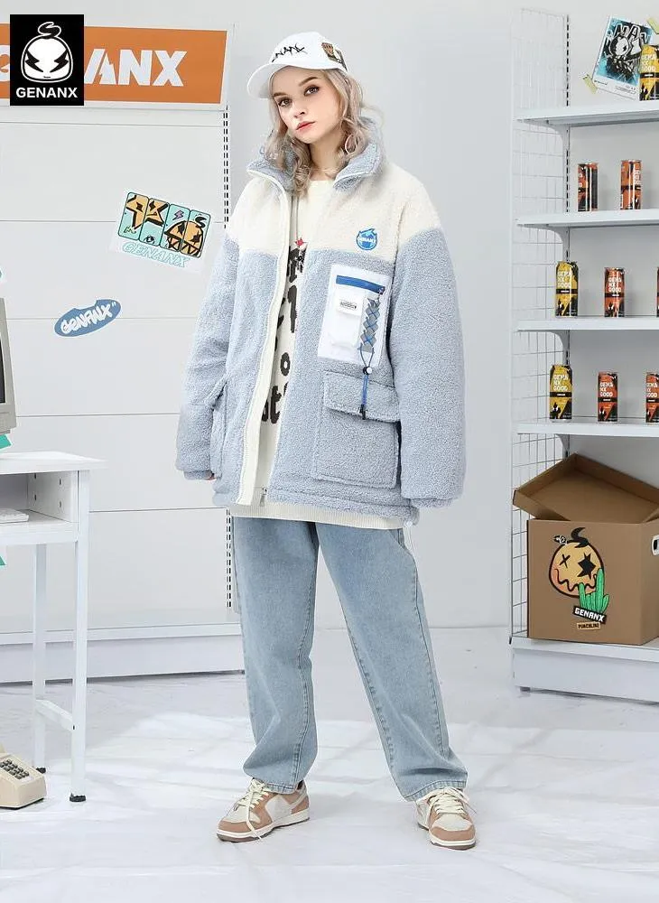 Color Block Fleece Cashmere Padded Coat