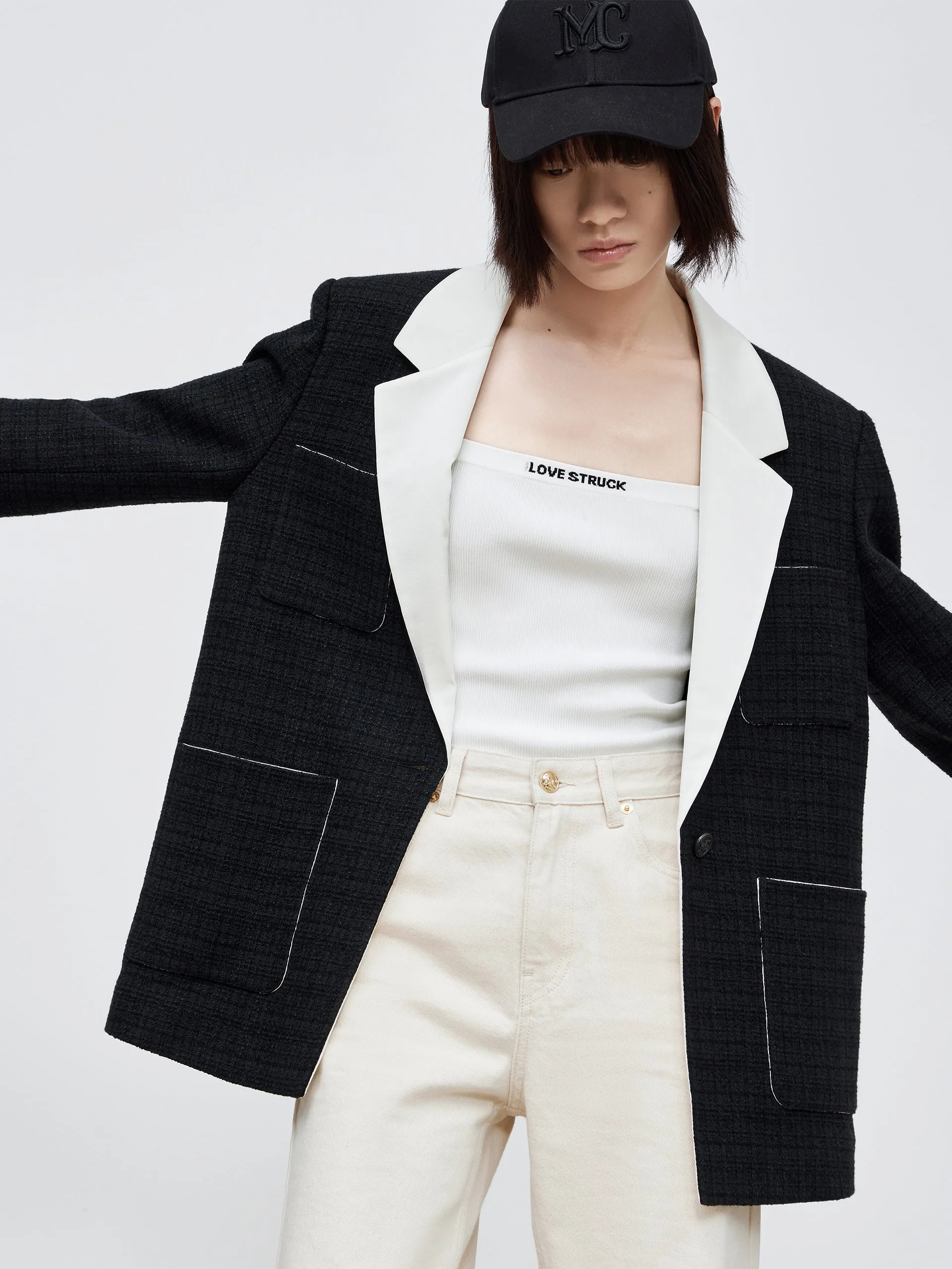 Contrast Lapel Collar Coat
