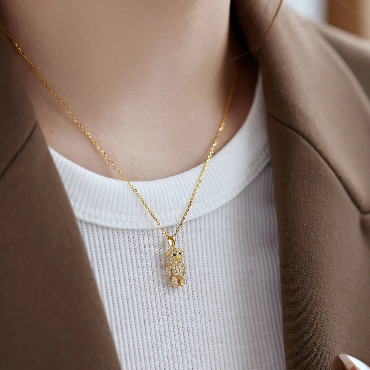 Crystal Bear Charm Necklace