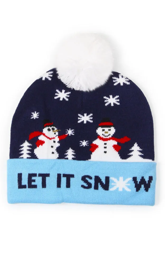 EHT10833 SNOWMAN CHRISTMAS POMPOM HAT/BEANIE