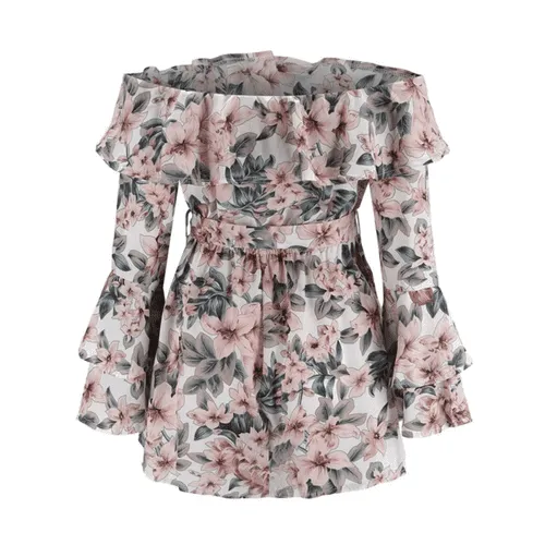 Floral Off-Shoulder A-Line Long Sleeve Romper