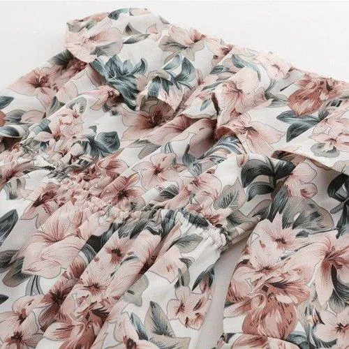 Floral Off-Shoulder A-Line Long Sleeve Romper