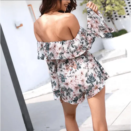 Floral Off-Shoulder A-Line Long Sleeve Romper