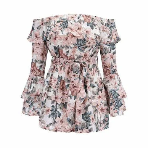 Floral Off-Shoulder A-Line Long Sleeve Romper
