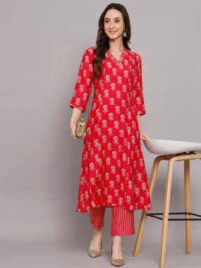 Floral Printed Chanderi Silk Kurti With Pants