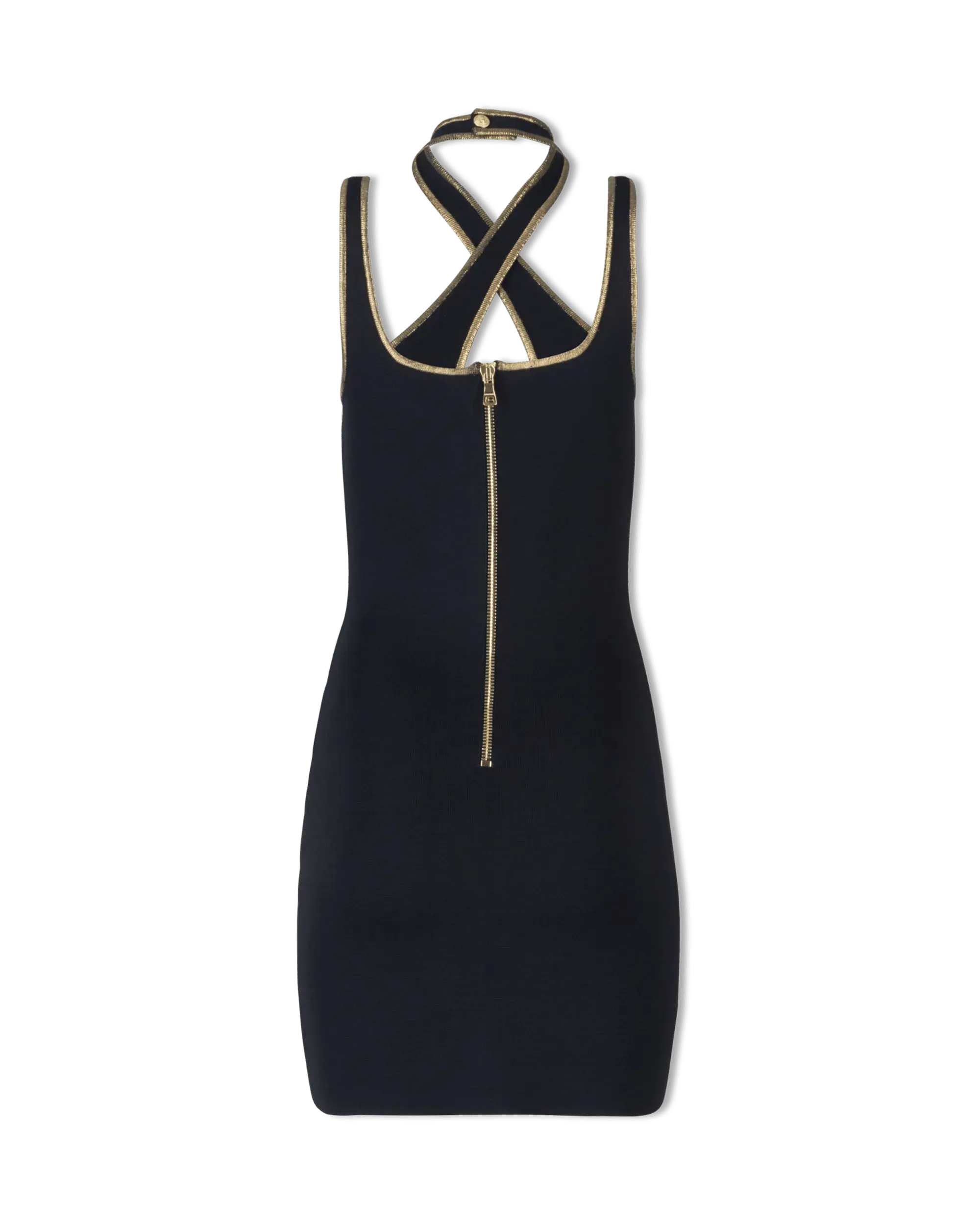 Gold Trimmed Halterneck Knit Short Dress