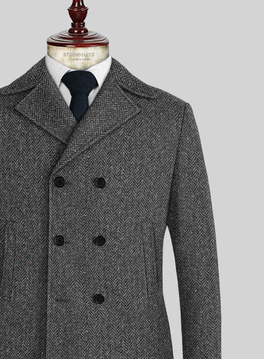 Harris Tweed Charcoal Chevron Pea Coat