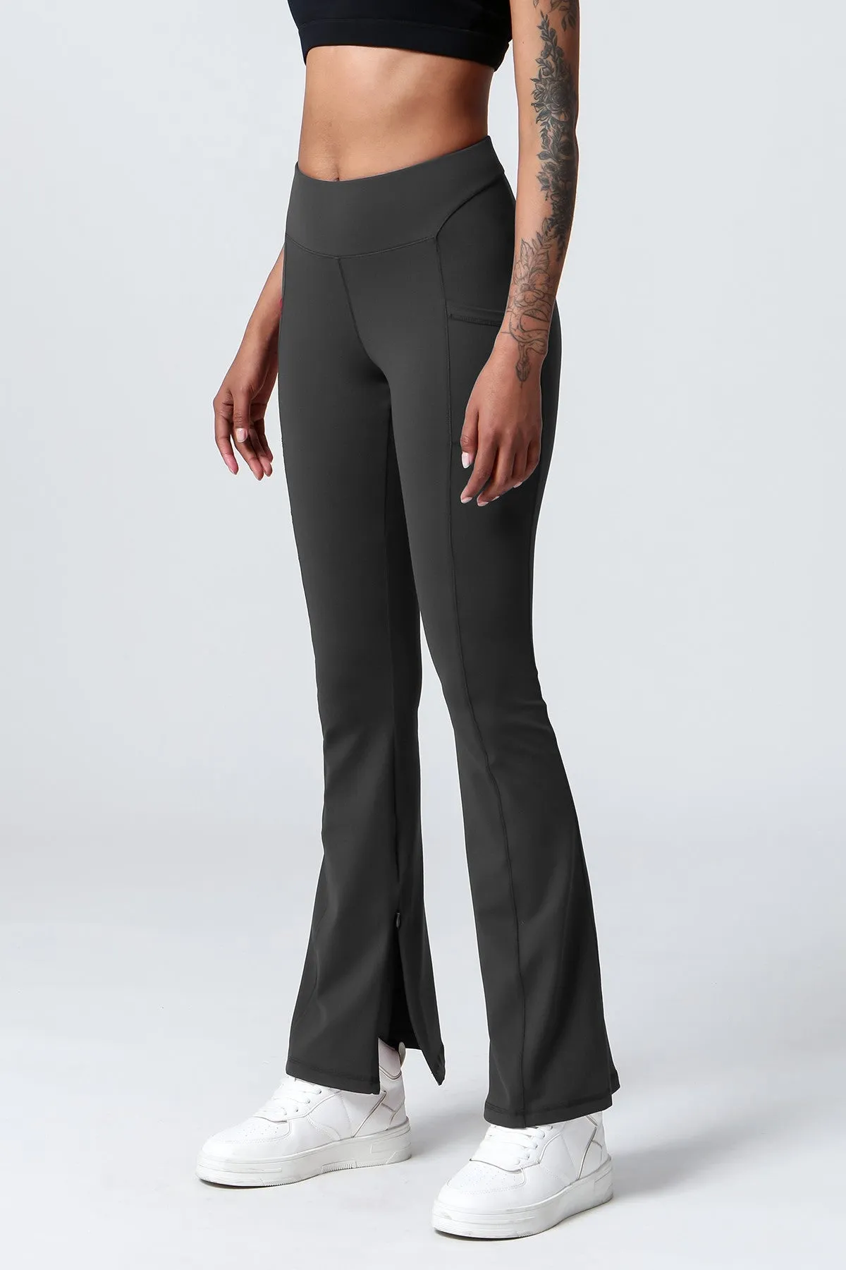 High-Waist Split Bootcut Leggings with Pockets