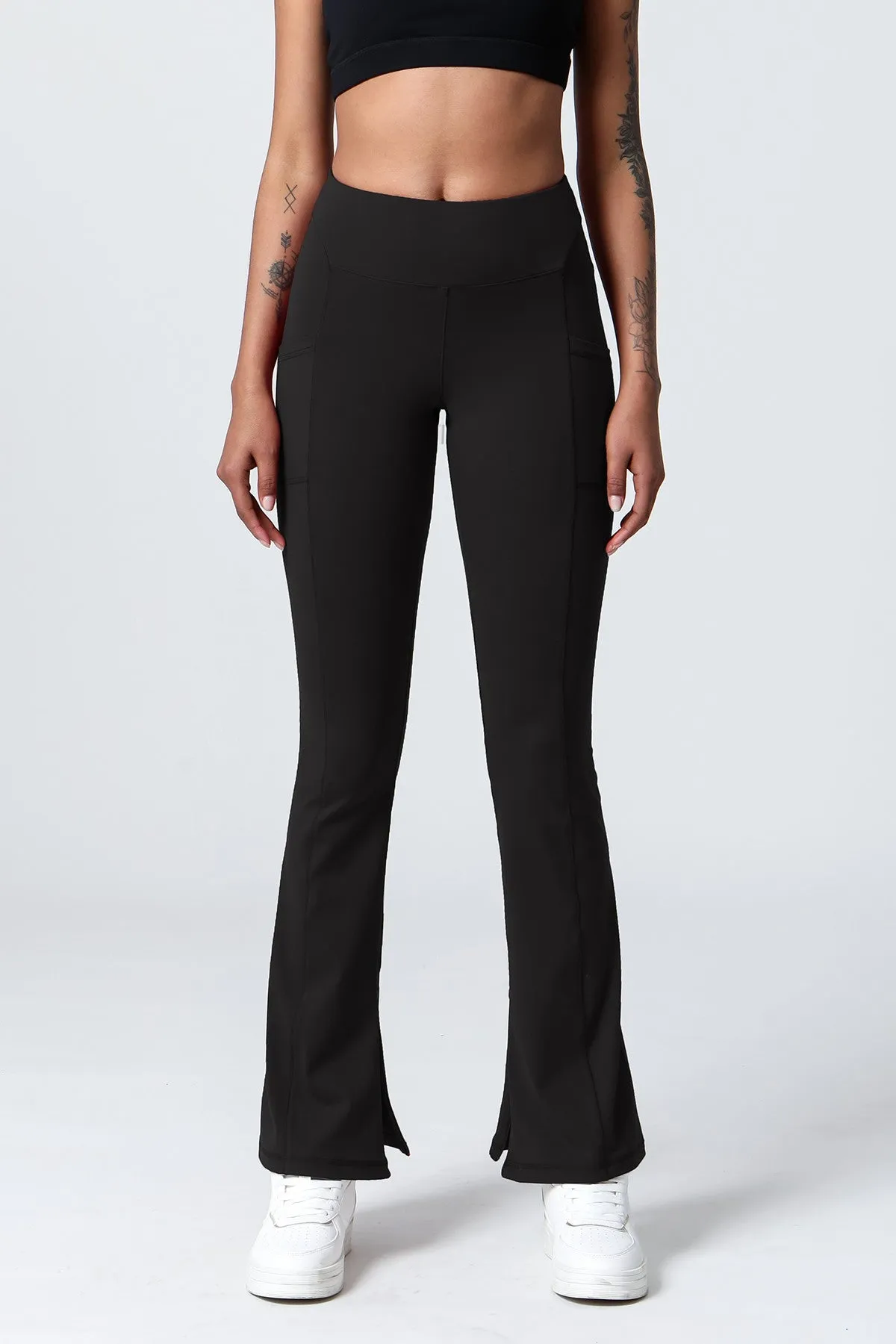 High-Waist Split Bootcut Leggings with Pockets