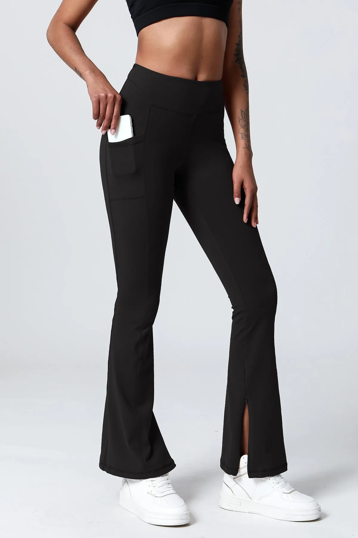 High-Waist Split Bootcut Leggings with Pockets
