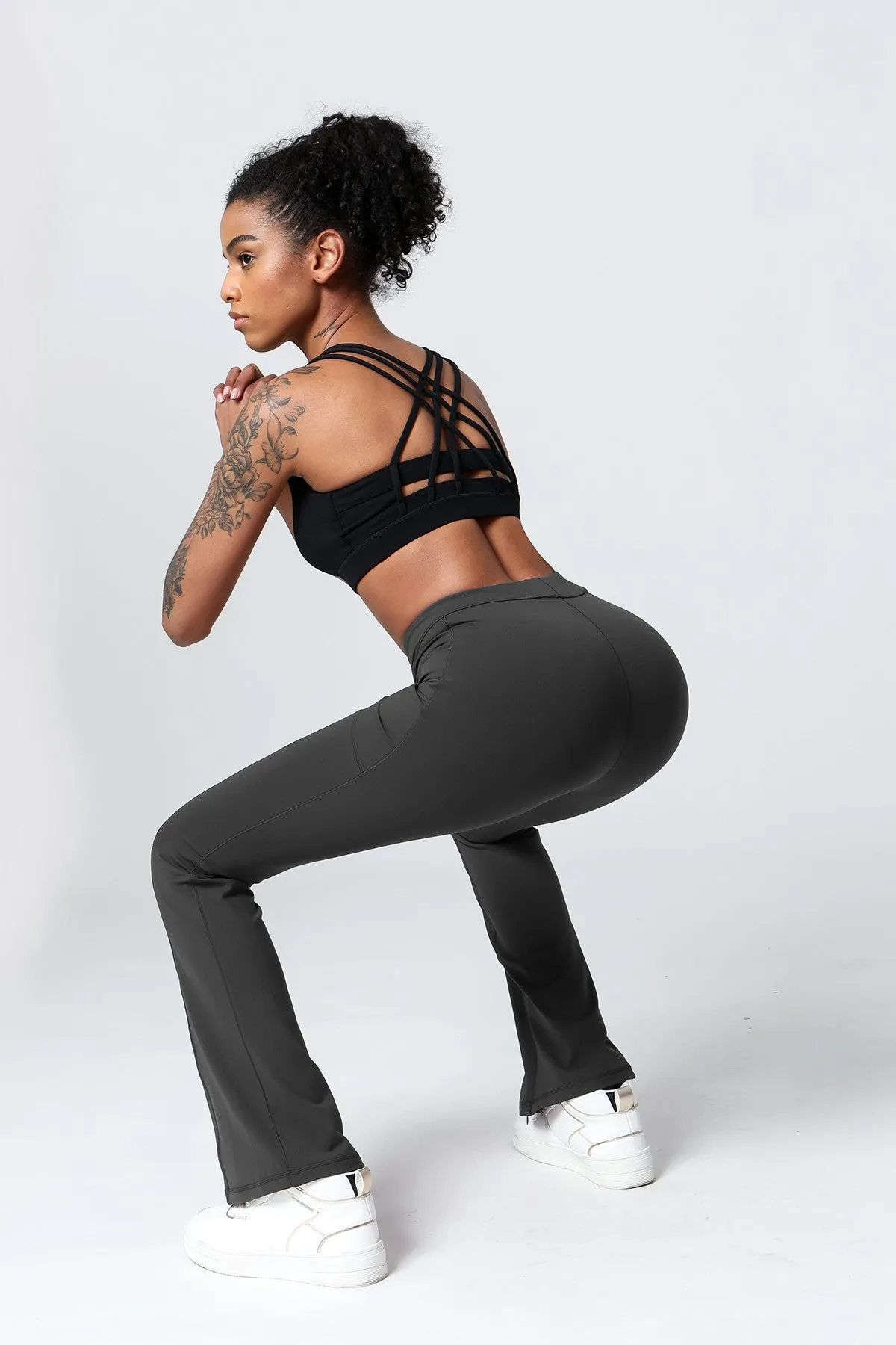 High-Waist Split Bootcut Leggings with Pockets