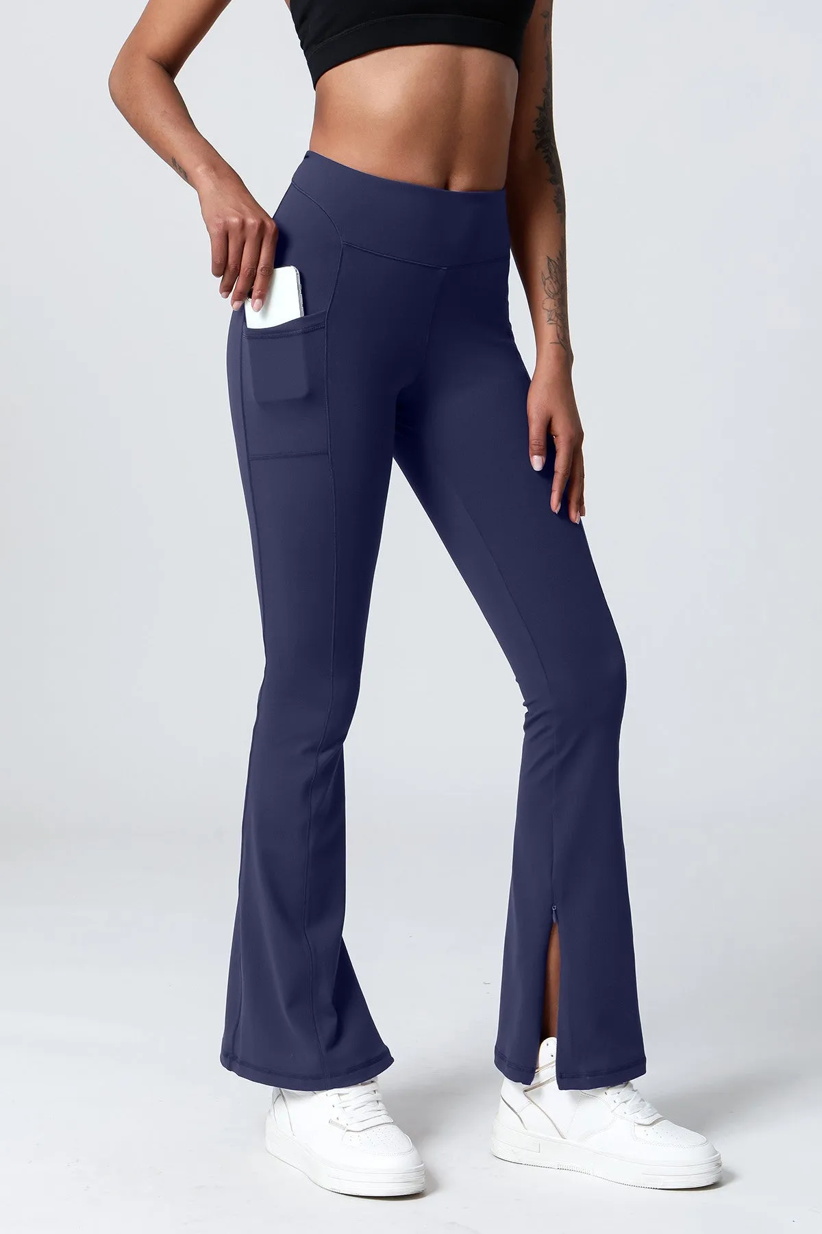 High-Waist Split Bootcut Leggings with Pockets
