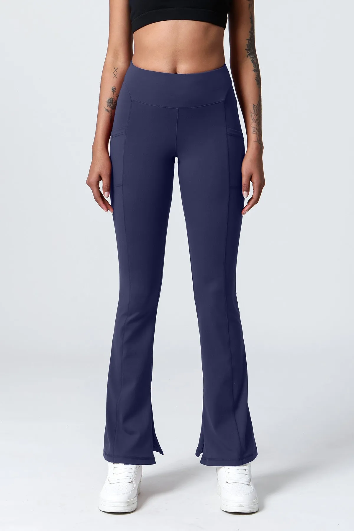 High-Waist Split Bootcut Leggings with Pockets
