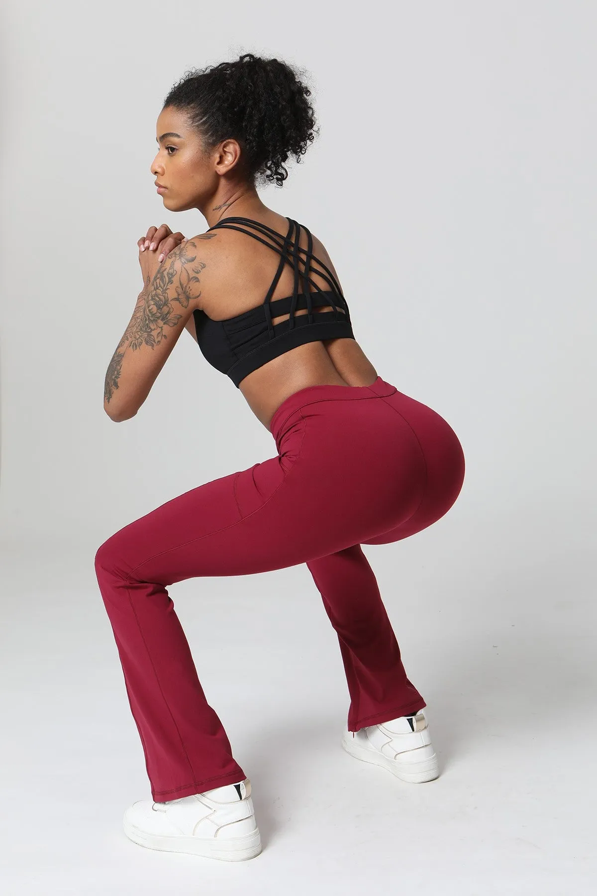 High-Waist Split Bootcut Leggings with Pockets