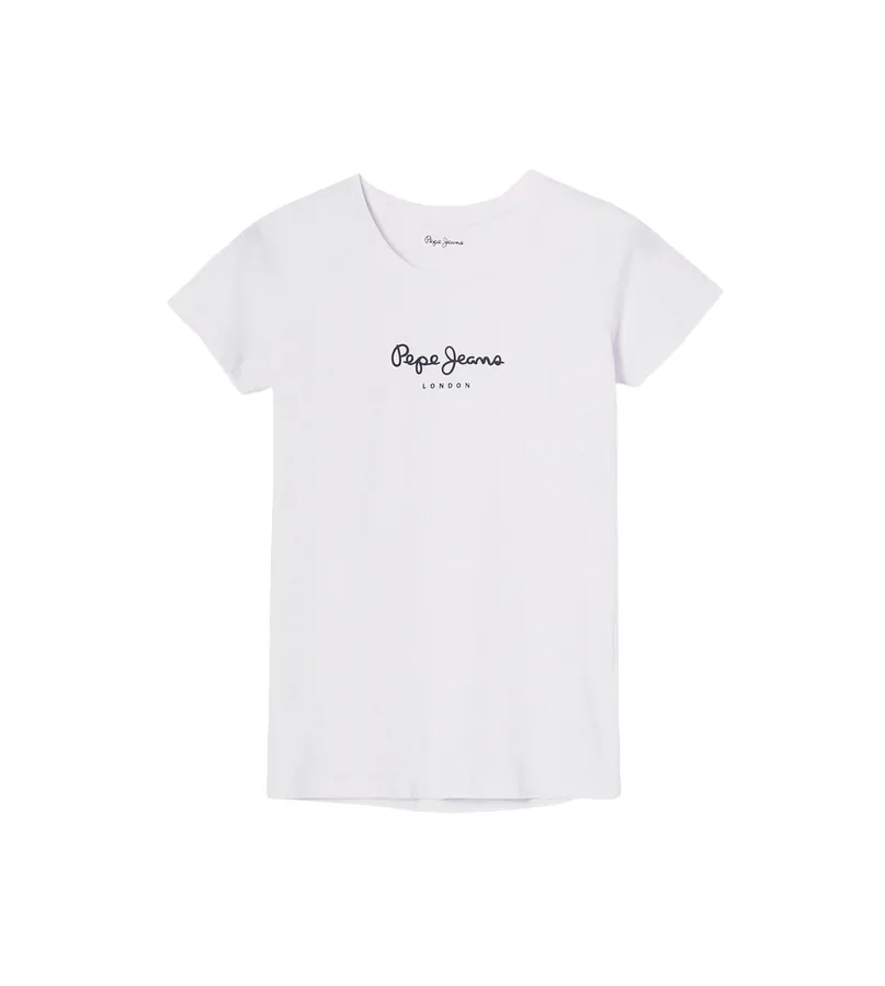 Pepe Jeans maglietta slim manica corta da donna con logo stampato New Virginia PL505202 800 bianco