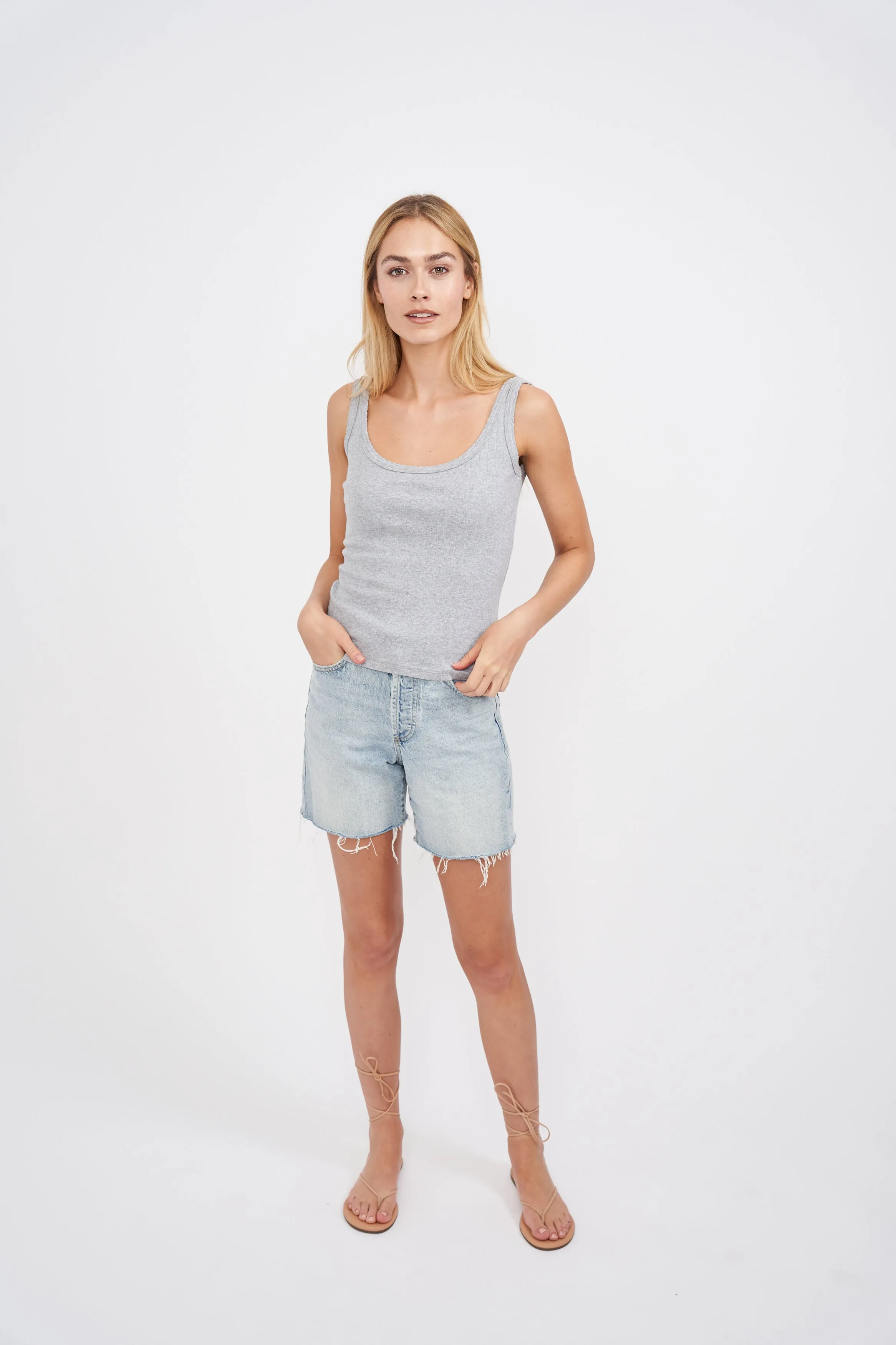 Pointelle Tank - Grey