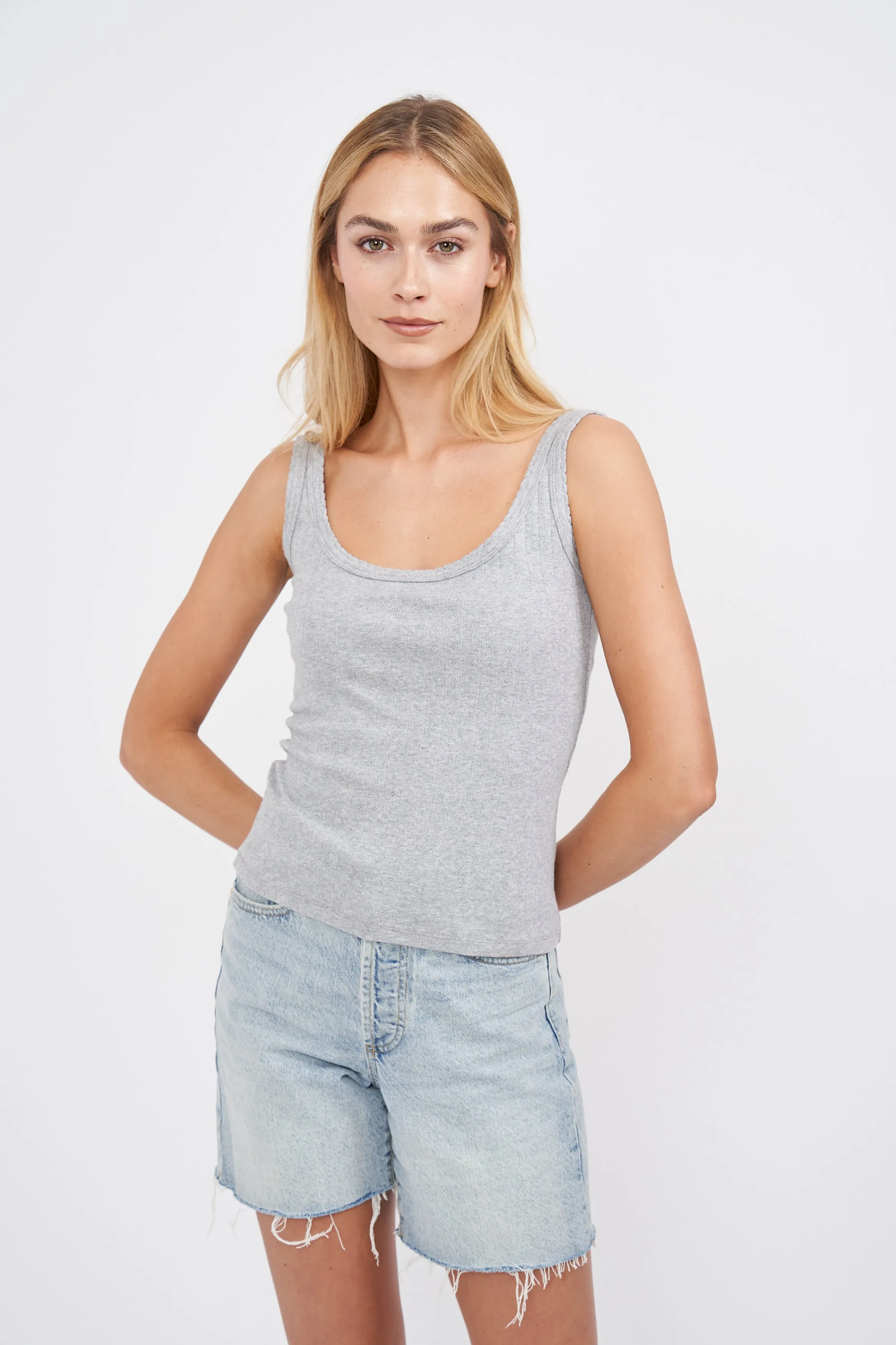 Pointelle Tank - Grey