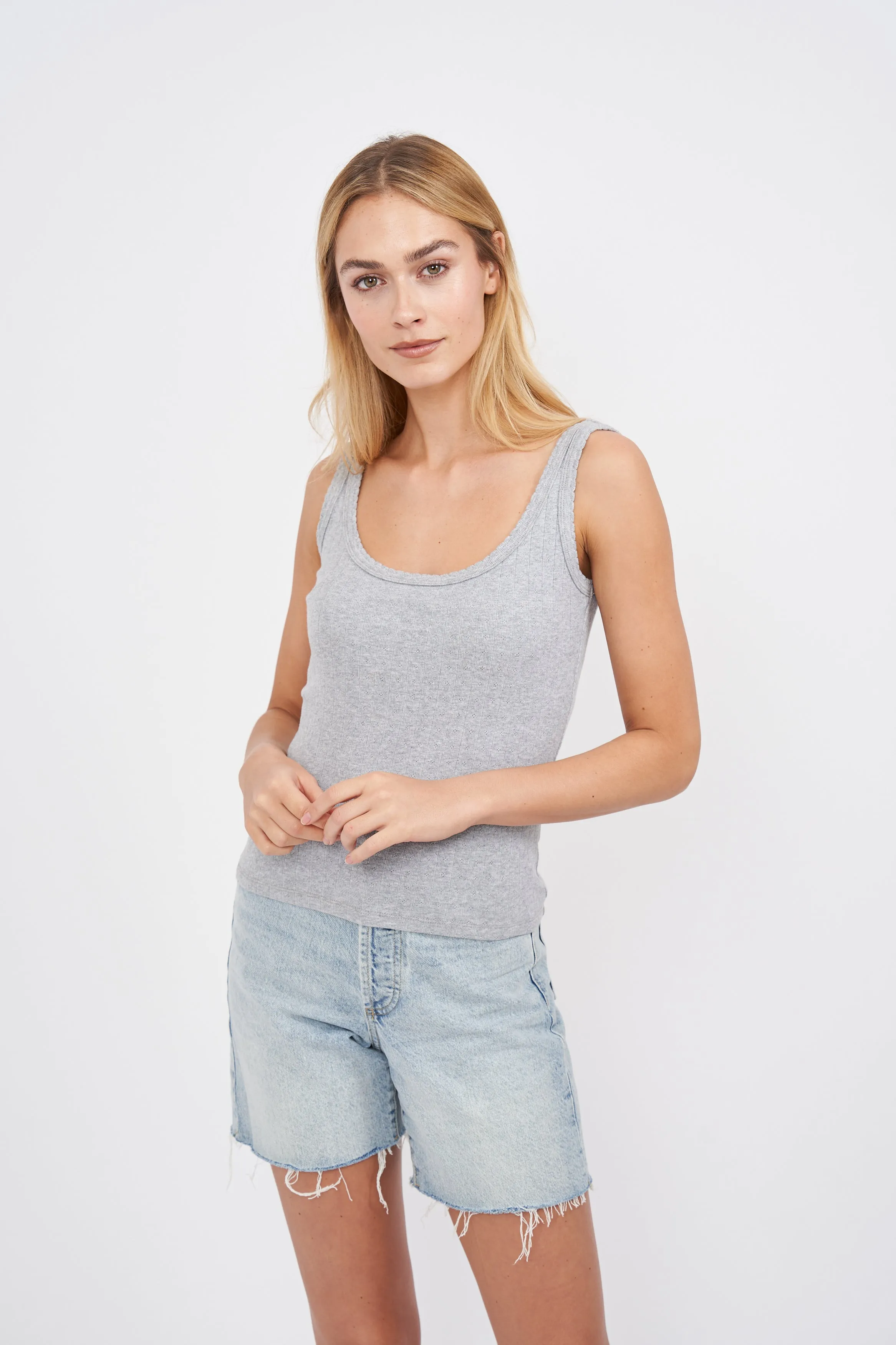 Pointelle Tank - Grey