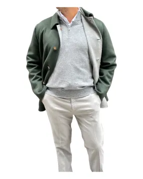 REVERSIBLE CASHMERE CAR COAT - GREEN/GREY