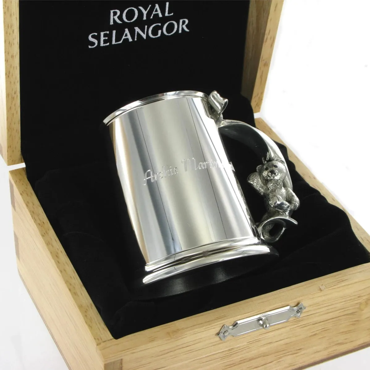 Royal Selangor Teddy Tankard with Wooden Oak Case OE0632