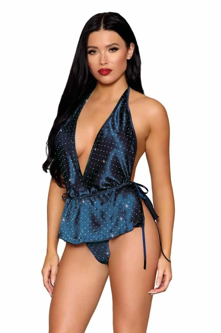 Sparkling Satin Teddy with Rhinestone Accents