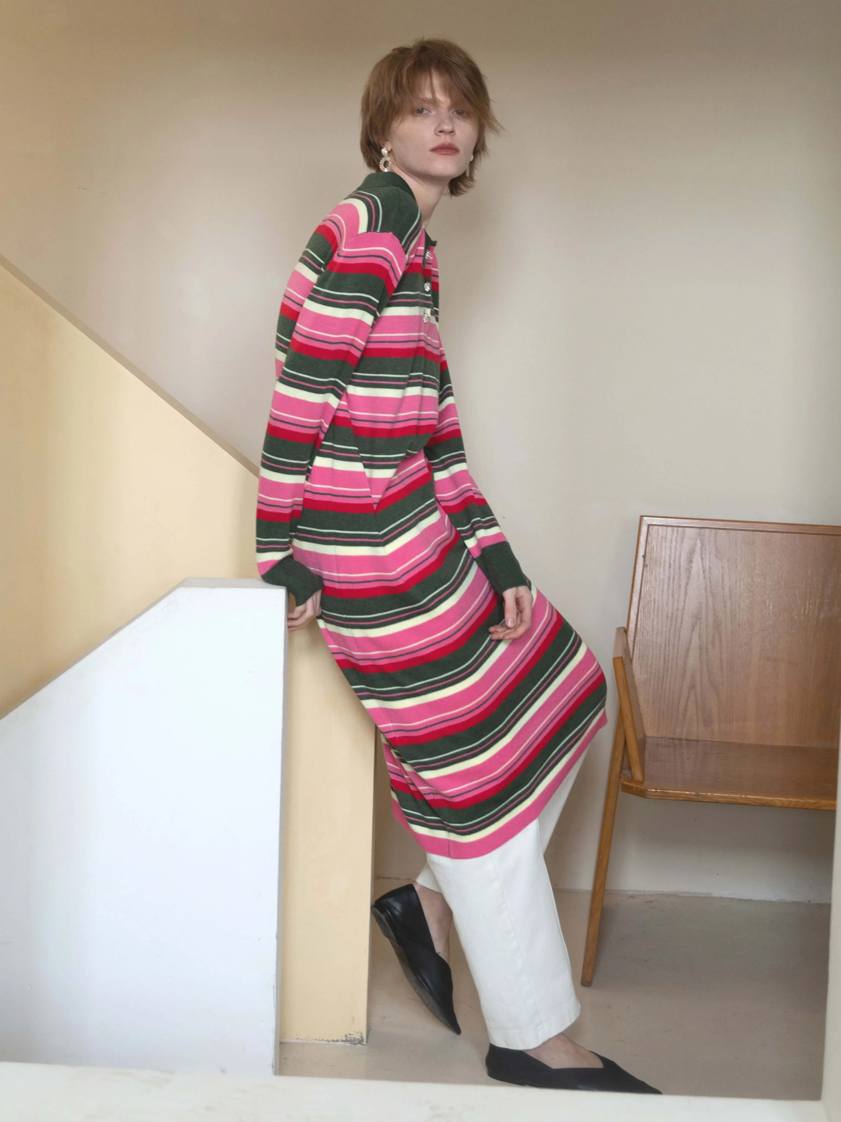 Stripped Knitted Dress with Wool Blend
