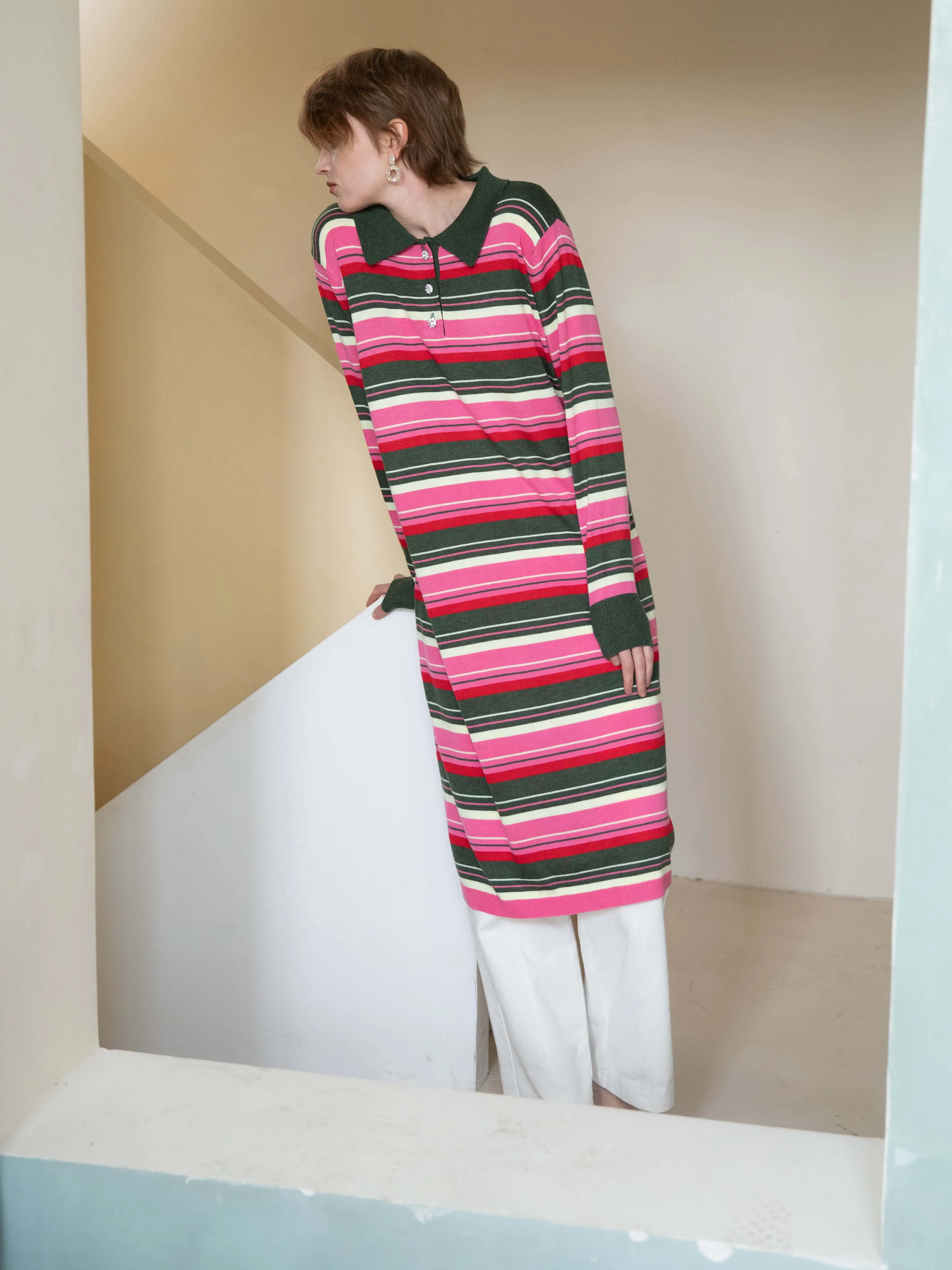 Stripped Knitted Dress with Wool Blend