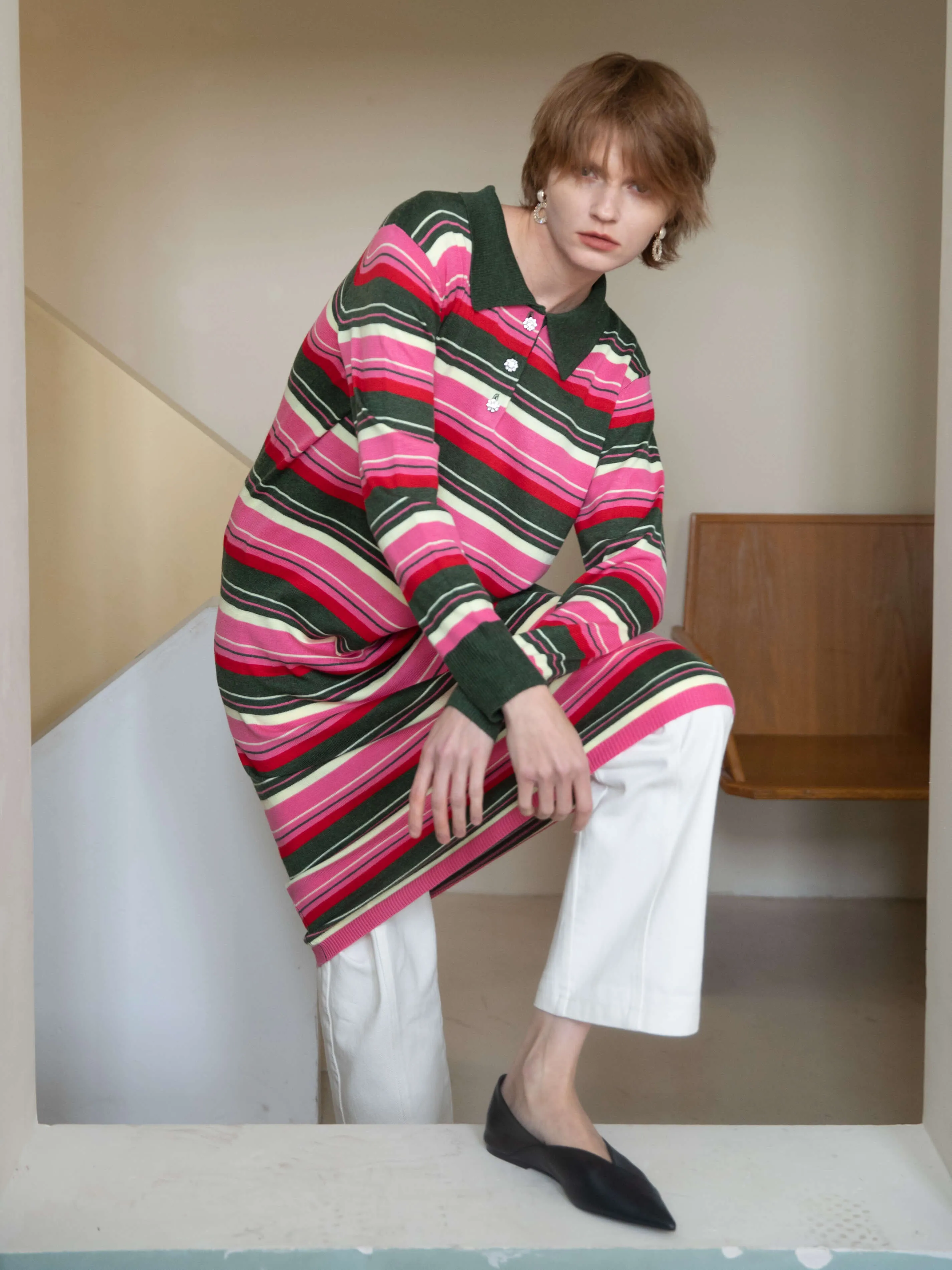 Stripped Knitted Dress with Wool Blend