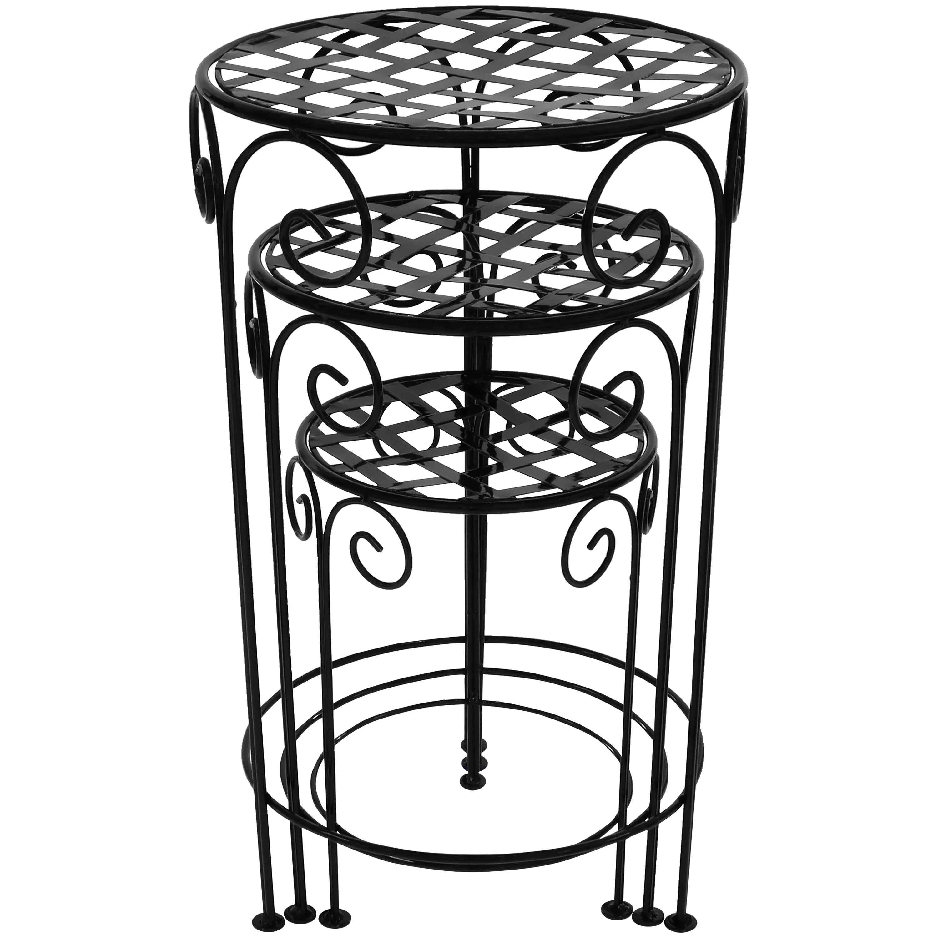 Sunnydaze Metal Iron Plant Stand with Scroll Design - Set of 3 - Black