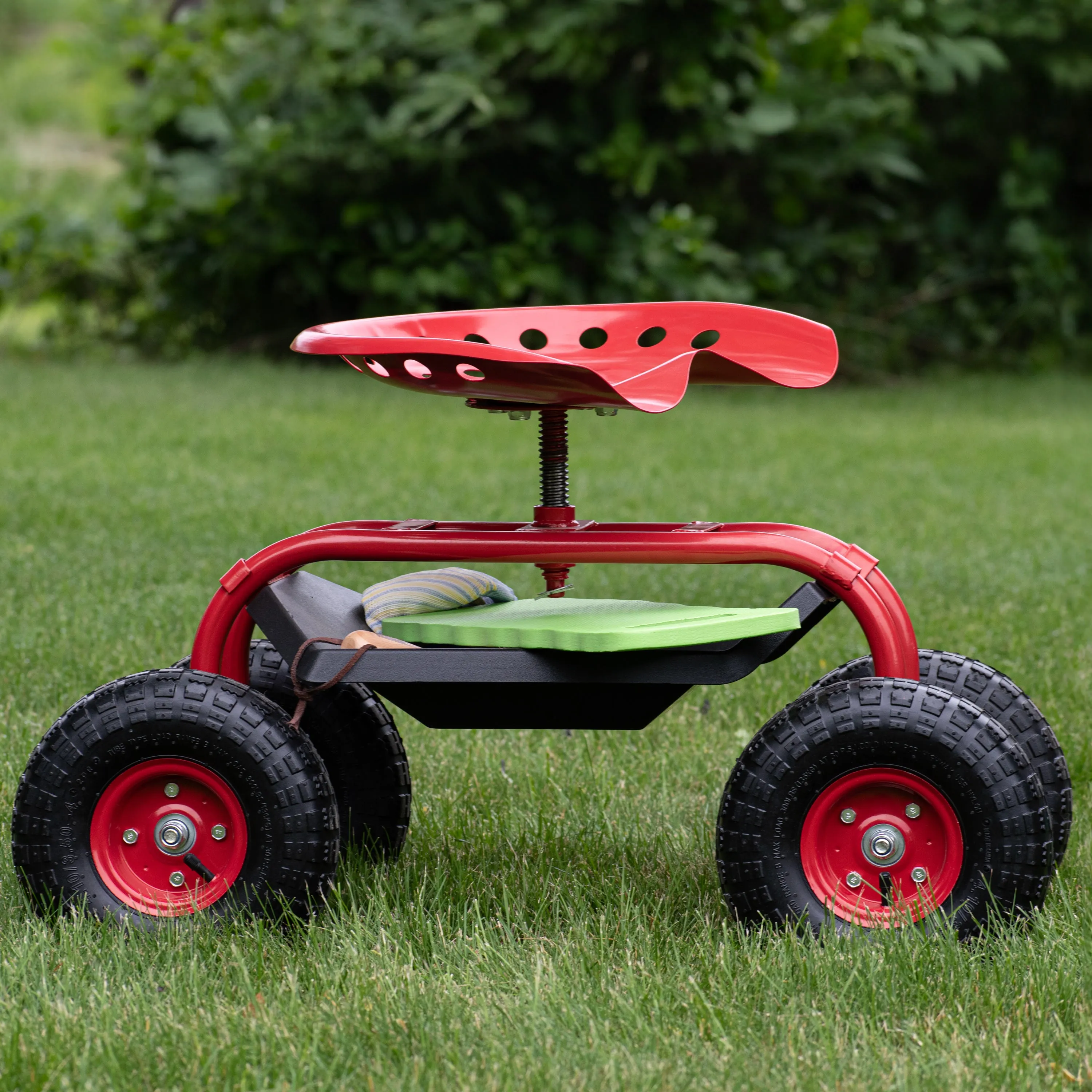 Sunnydaze Rolling Garden Cart with 360-Degree Swivel Seat and Tray