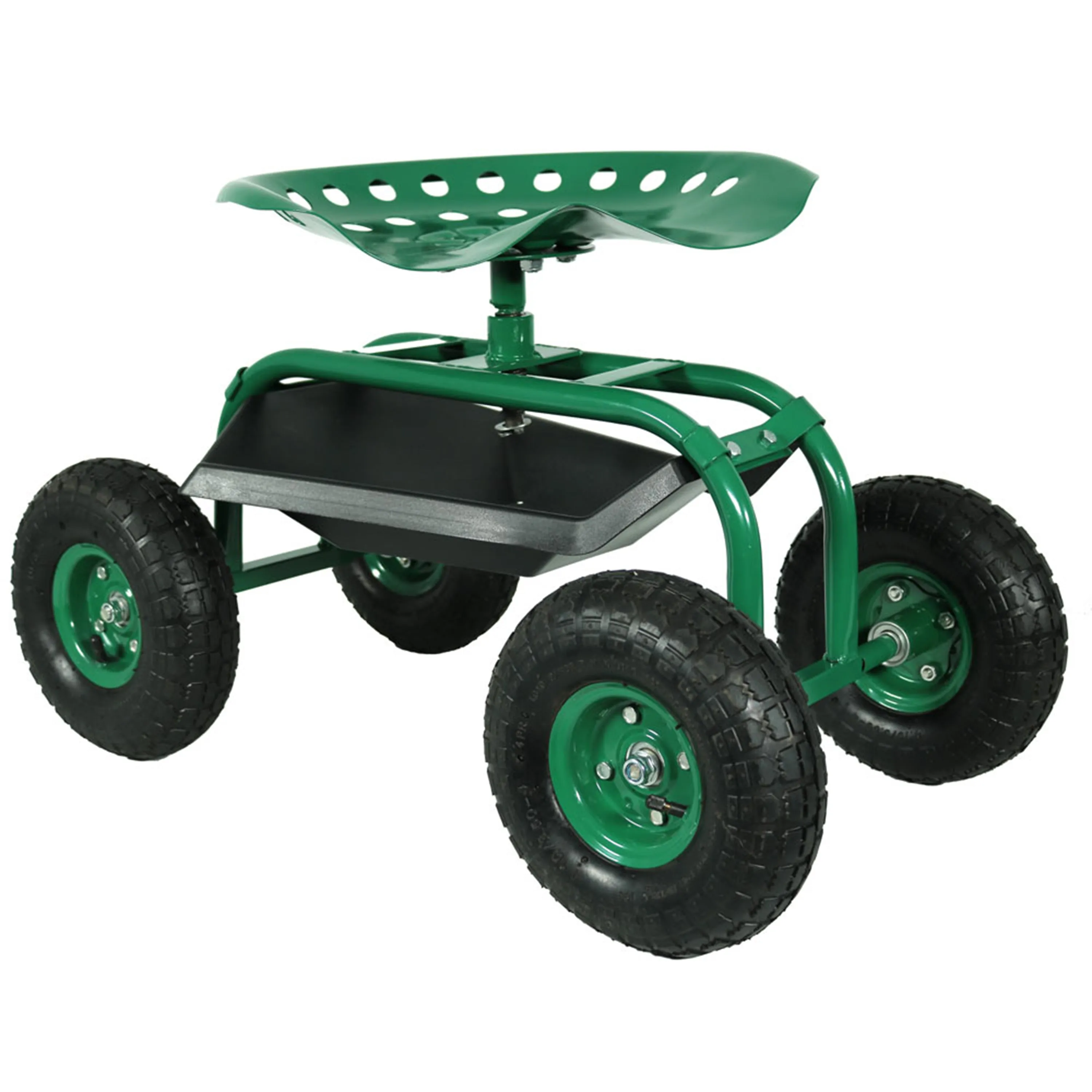 Sunnydaze Rolling Garden Cart with 360-Degree Swivel Seat and Tray