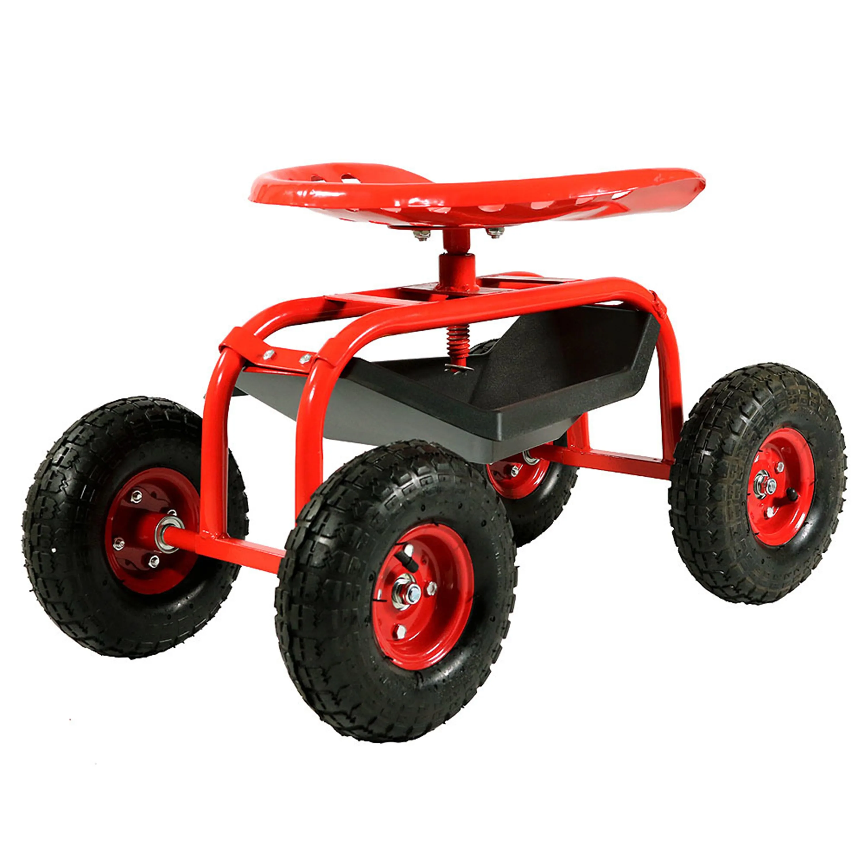 Sunnydaze Rolling Garden Cart with 360-Degree Swivel Seat and Tray
