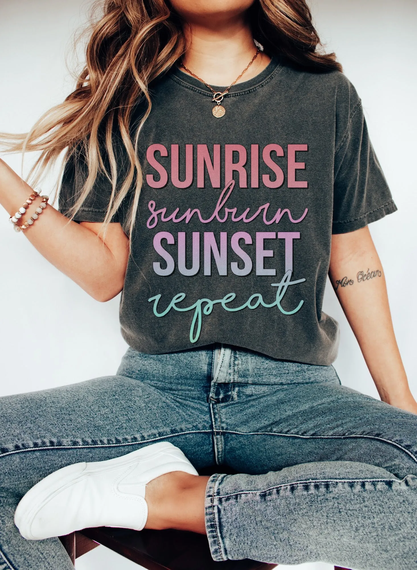 Sunrise Sunburn Sunset Repeat Summer Tee/ Comfort Colors Cover Up