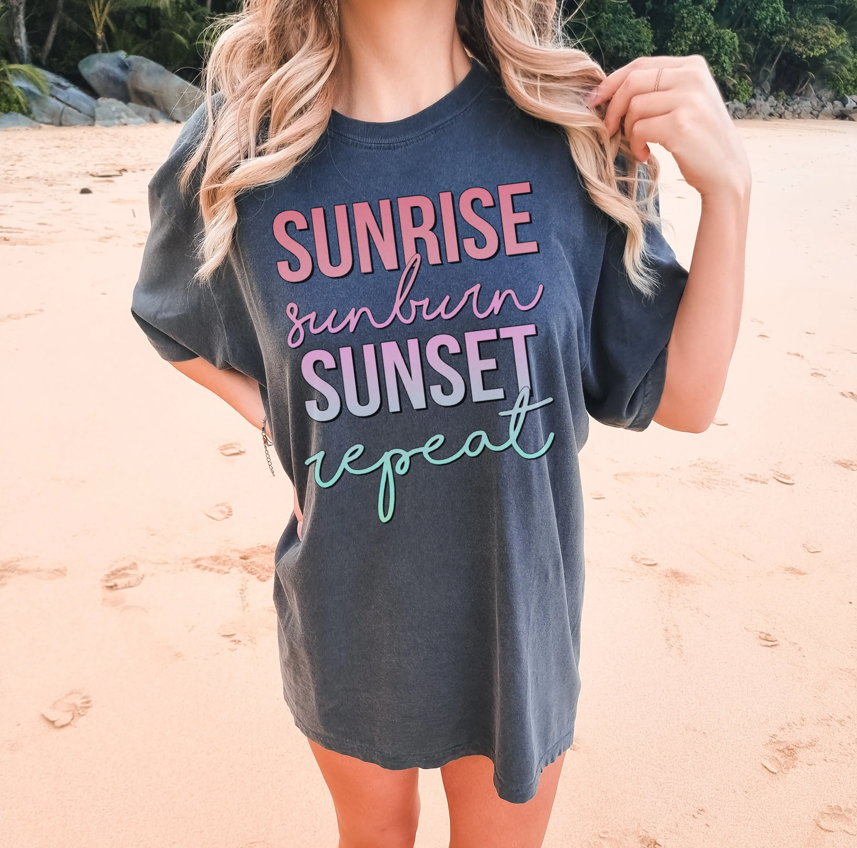 Sunrise Sunburn Sunset Repeat Summer Tee/ Comfort Colors Cover Up