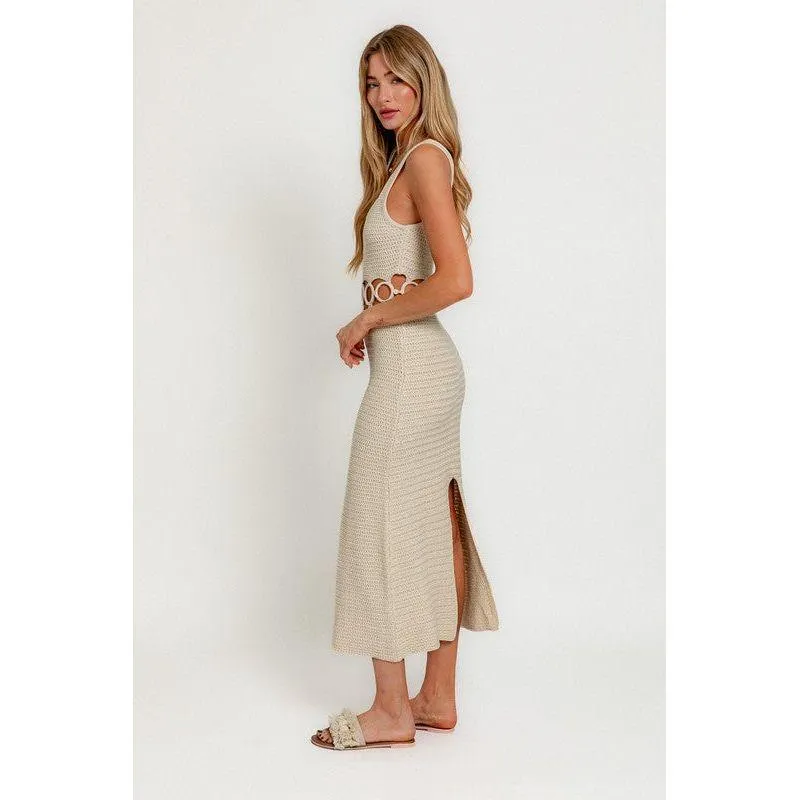 The La Jolla Crochet Midi Dress In Orange Or Cream