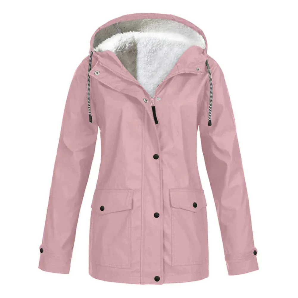 Women's Stylish Warm Fleece Lined Rain Coat with Hood | Ideal for Autumn/Winter