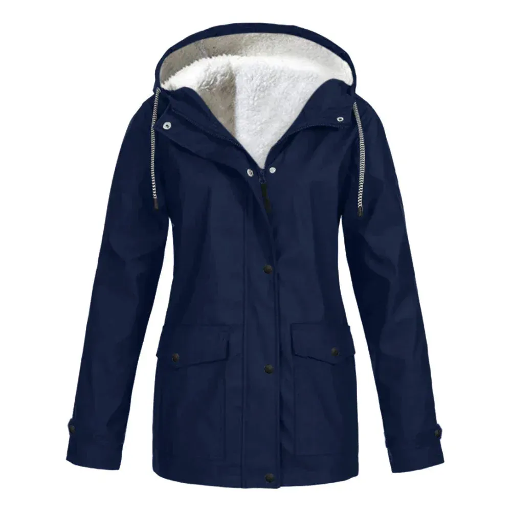 Women's Stylish Warm Fleece Lined Rain Coat with Hood | Ideal for Autumn/Winter