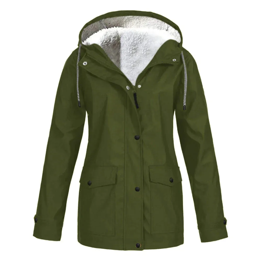 Women's Stylish Warm Fleece Lined Rain Coat with Hood | Ideal for Autumn/Winter