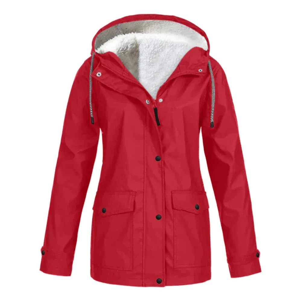 Women's Stylish Warm Fleece Lined Rain Coat with Hood | Ideal for Autumn/Winter