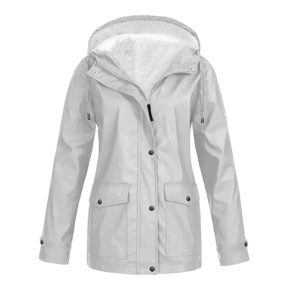 Women's Stylish Warm Fleece Lined Rain Coat with Hood | Ideal for Autumn/Winter